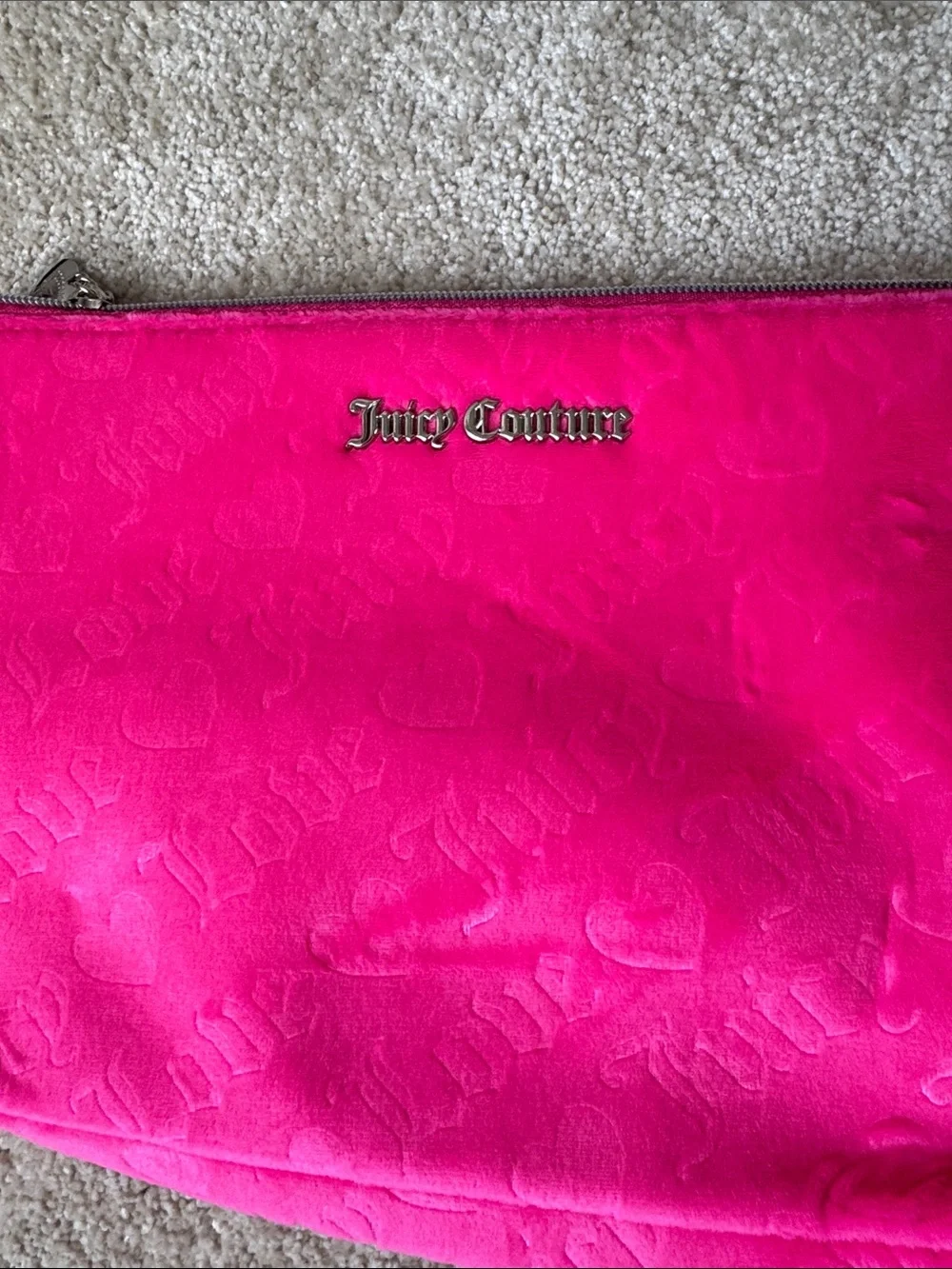 Juicy Couture Pink Soft Velvet Large Cosmetic Bag Travel Girlie Coquette NEW